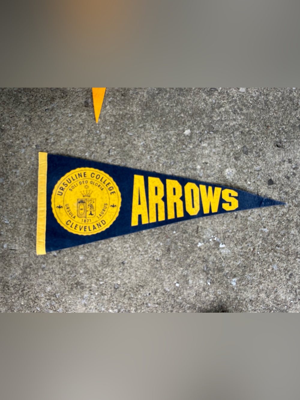 Ursuline College Cleveland ARROWS Navy & Yellow Pennant